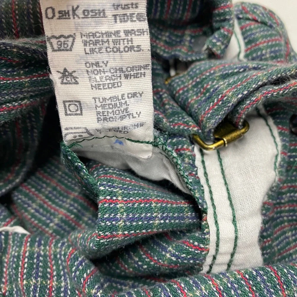 Vintage OshKosh Bgosh Toddler 3T Striped Cotton Bib Overalls Green Red Blue